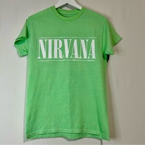 Nirvana Unisex Cotton Smiley Face Short Sleeve Graphic Tee Green NWOT Grunge 90s